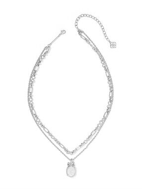 Double Layer Silver Chain Necklace with Crystal Pendant